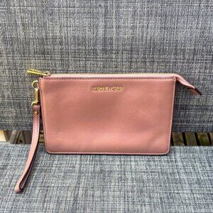Michael Kors Blush Dark Pinkish Purple Leather Wristlet Clutch